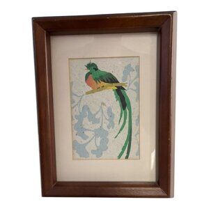 VTG Handmade Costa Rica Quetzal Bird Bark Paper Art – Thomasville 5x7 Frame